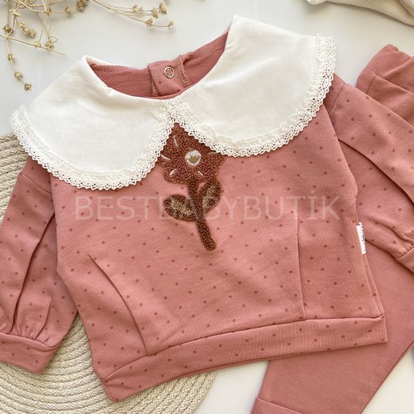 PAPATYA PANÇ İŞLEMELİ BÜYÜK BEBE YAKA BENEKLİ 2’Lİ TAKIM