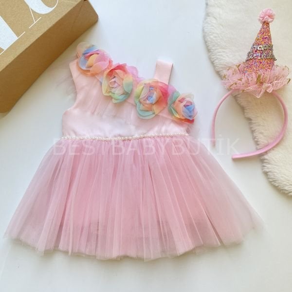 ZENA GÜL DETAYLI TÜTÜ ETEKLİ OMUZ DETAYLI ABİYE ÖZEL GÜN ELBİSESİ