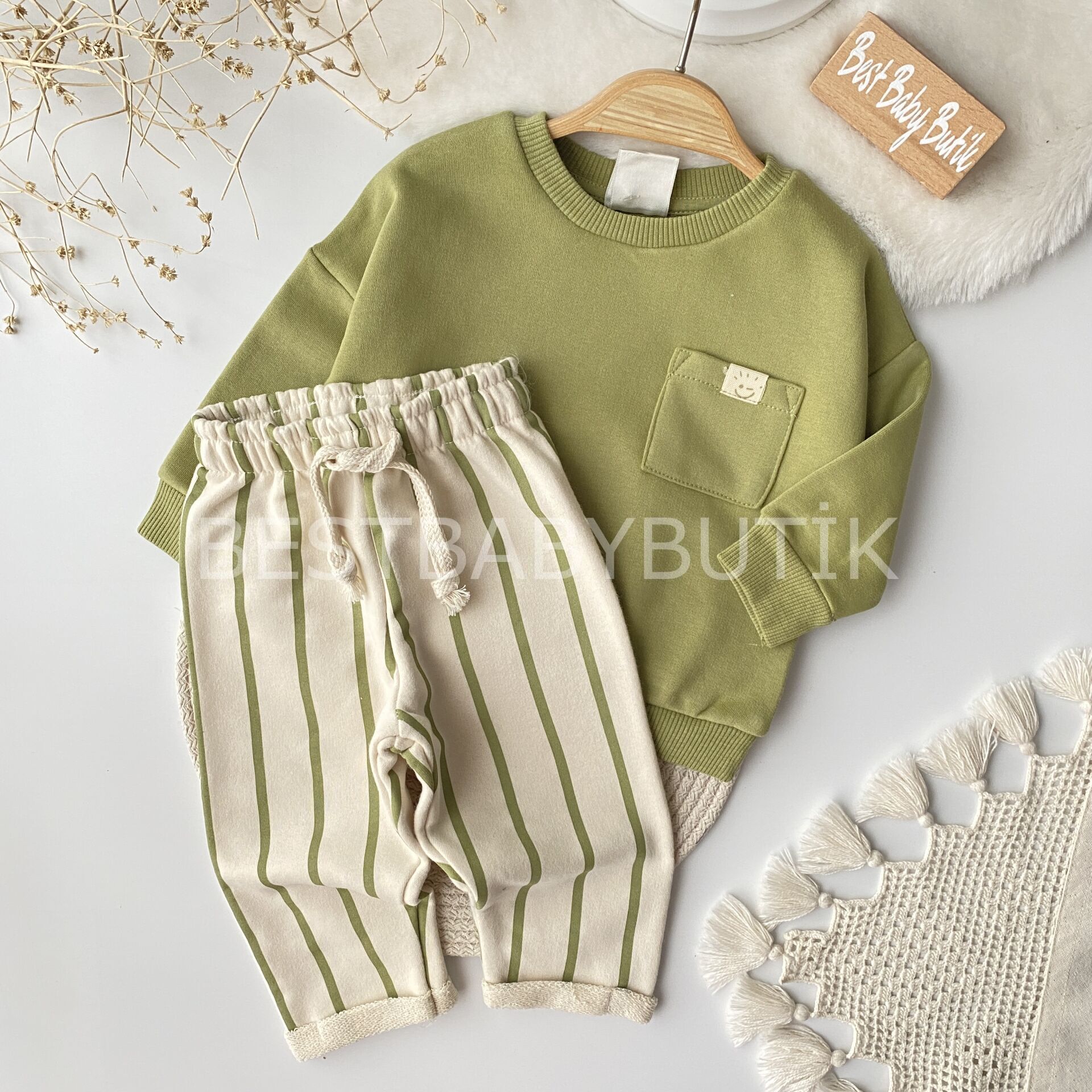 Premium Mini Cep Detaylı Çizgili 3ip Eşofman Takımı 2-3 YAŞ