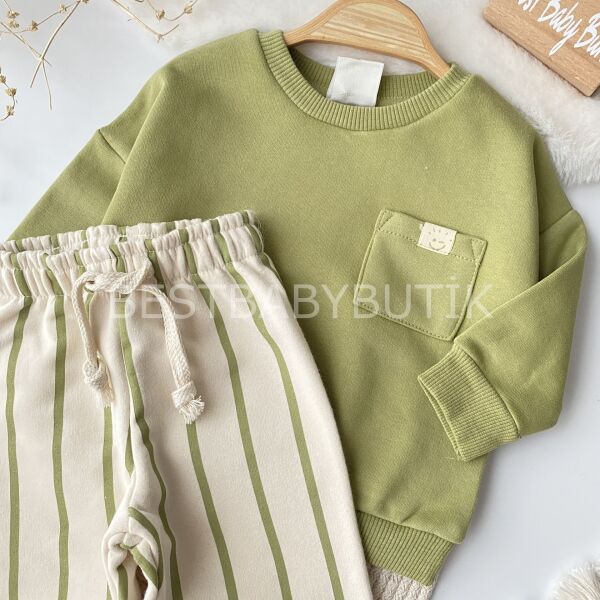 Premium Mini Cep Detaylı Çizgili 3ip Eşofman Takımı 2-3 YAŞ