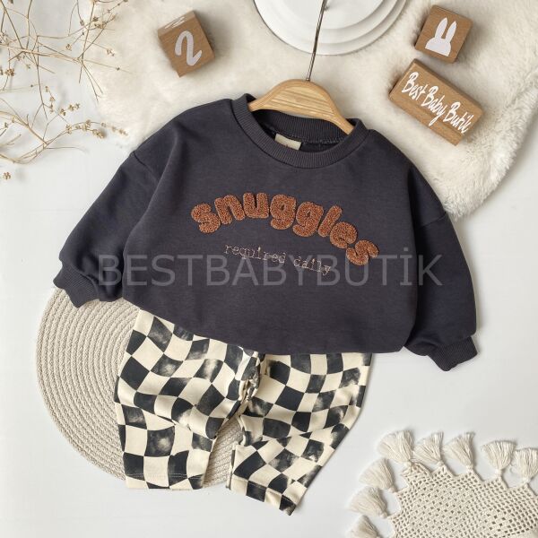 Snuggless Panç Nakışlı Damalı Oversize Eşofman Takımı 18-24 AY