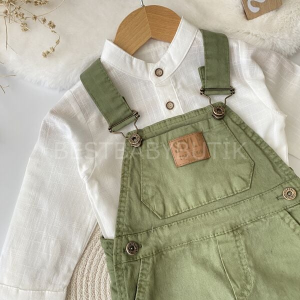 Yeşil Cep Detaylı Gömlekli Bahçivan Salopet Tulum