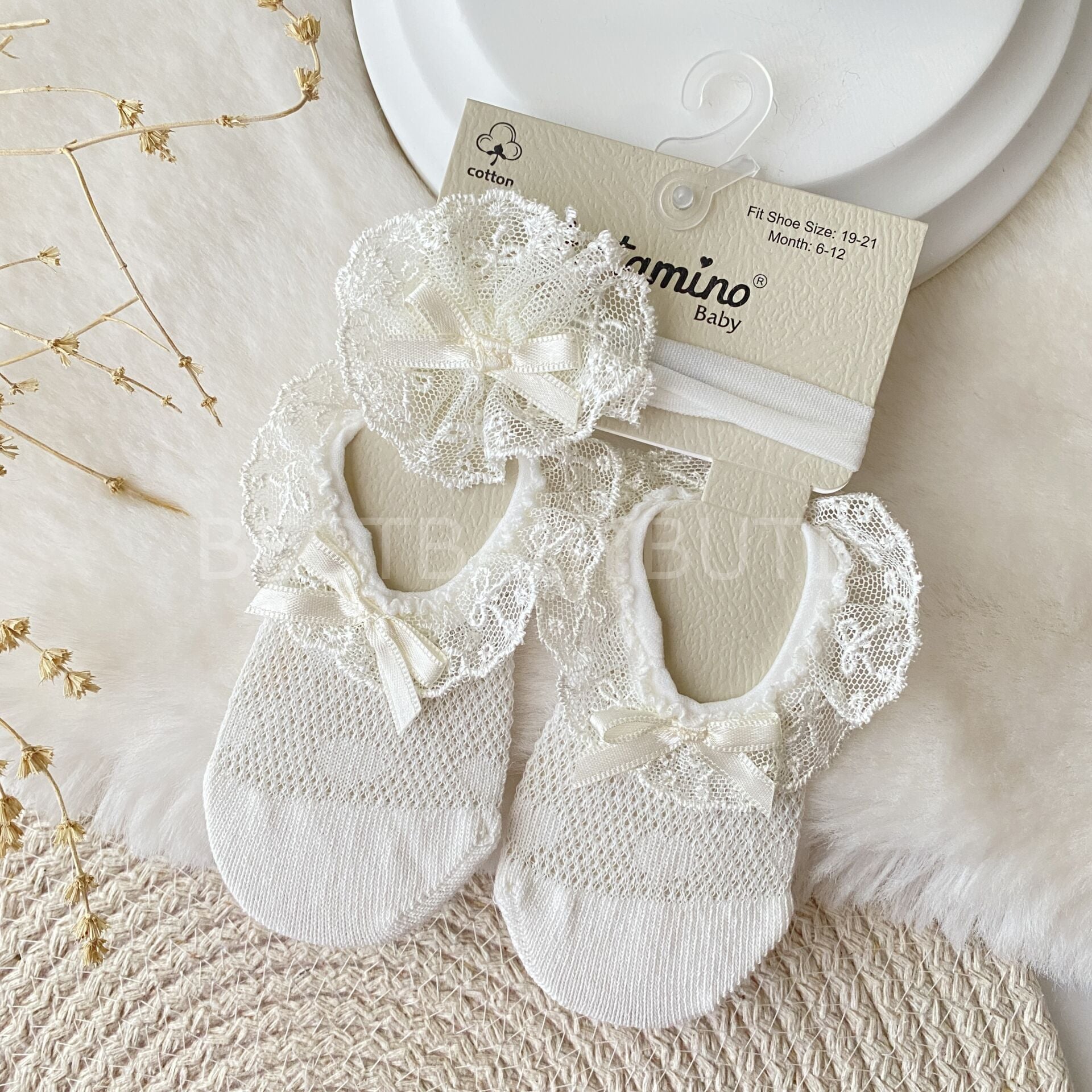 TÜTÜLÜ BANDANALI BABET ÇORAP 6–12-24 AY 18-24 AY