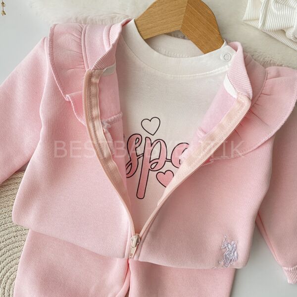 USPA Yazı Detaylı Fırfırlı Hırkalı 3’Lü Takım