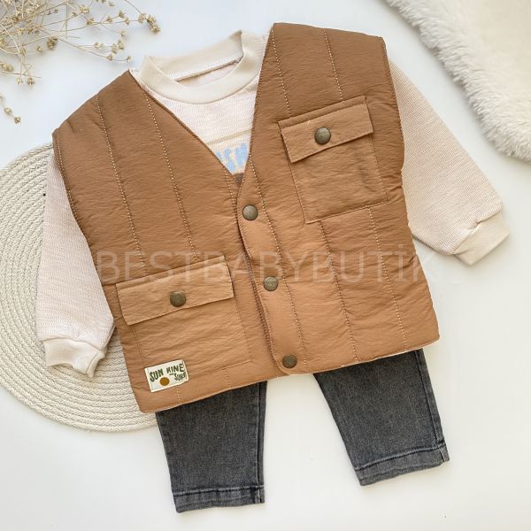 EDWIRD ŞİŞME YELEKLİ KOT PANTOLONLU 3’LÜ TAKIM