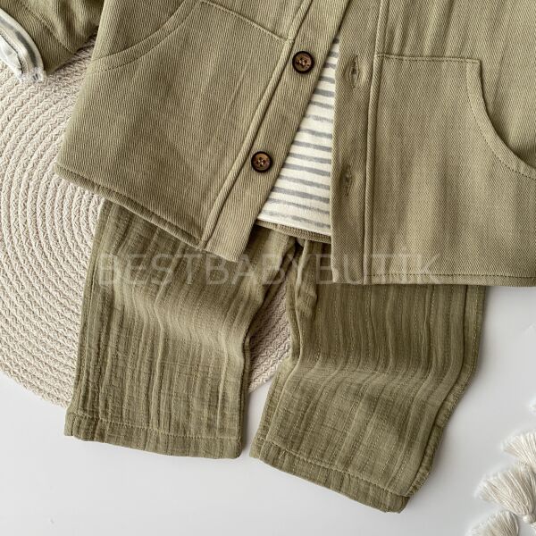 Premium Koleksiyon Polo Yaka Cepli Müslin 3’Lü Takım 18-24 AY