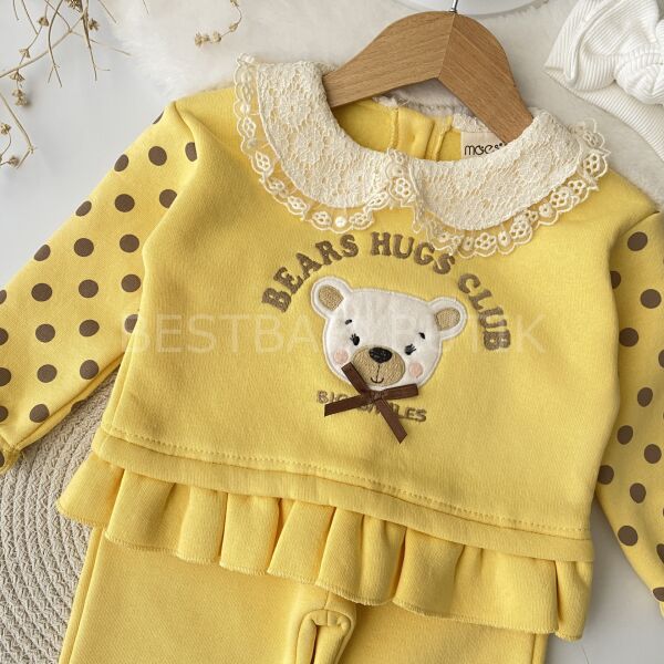 Sevimli Ayıcık Benekli Bebek Yaka Şardonlu 2’Li Takım