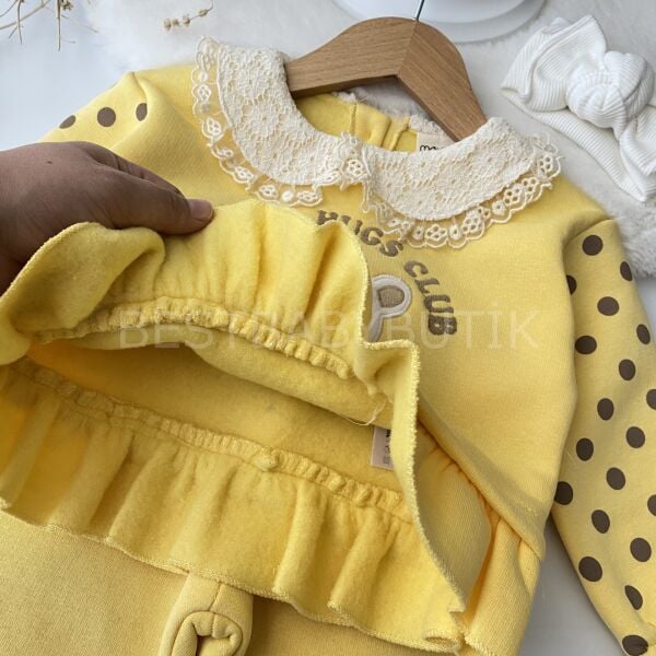 Sevimli Ayıcık Benekli Bebek Yaka Şardonlu 2’Li Takım