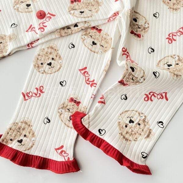 Ayıcık Kalpli Göz Bantlı Fırfırlı Pijama Takımı