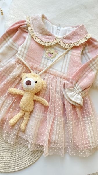 AYICIK ÇANTALI PÖTİKARE BEBEK YAKA TÜLLÜ ELBİSE