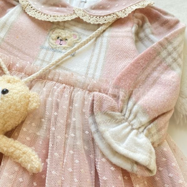 AYICIK ÇANTALI PÖTİKARE BEBEK YAKA TÜLLÜ ELBİSE