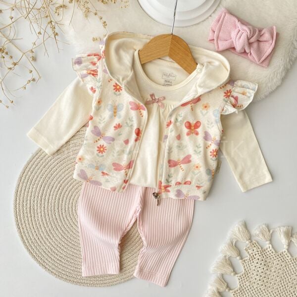 Kelebek Detaylı Yelekli 3’Lü Takım