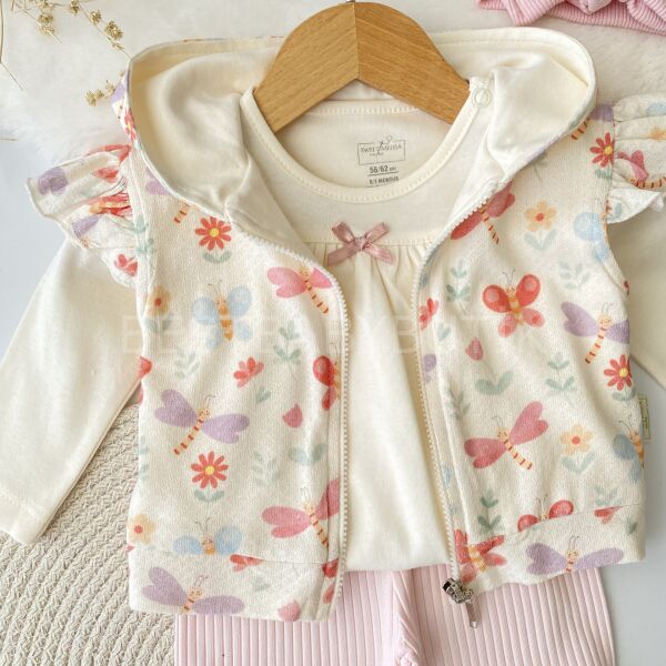 Kelebek Detaylı Yelekli 3’Lü Takım