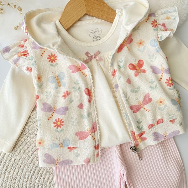 Kelebek Detaylı Yelekli 3’Lü Takım