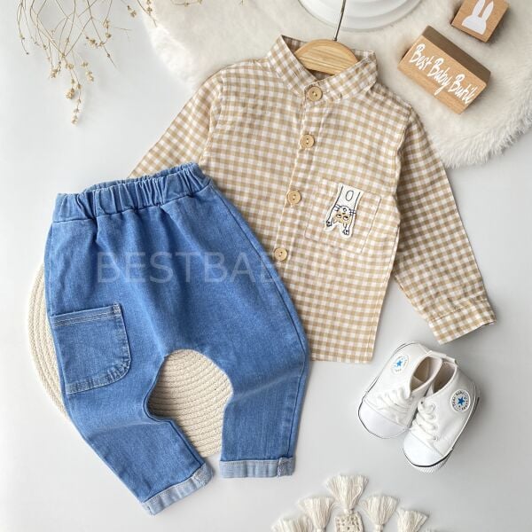 Kedicik Cepli Kot Pantolonlu Takım