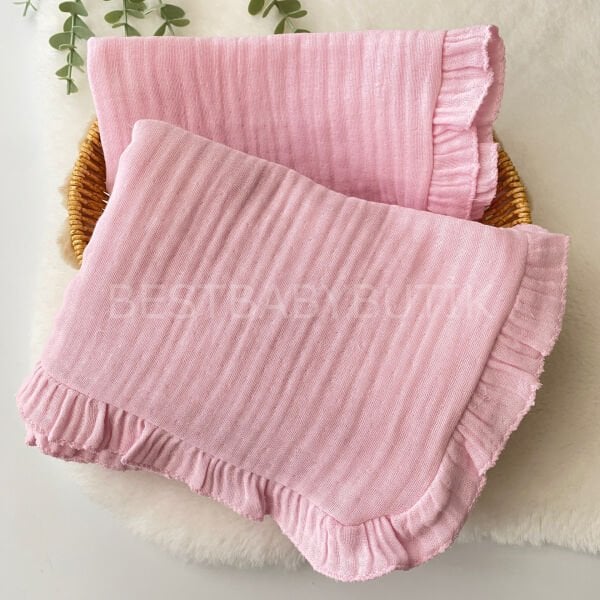 Pembe Fırfırlı Çift Katlı Battaniye 80x90 cm