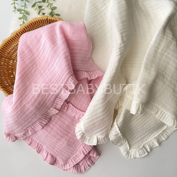 Ekru Fırfırlı Çift Katlı Battaniye 80x90 cö