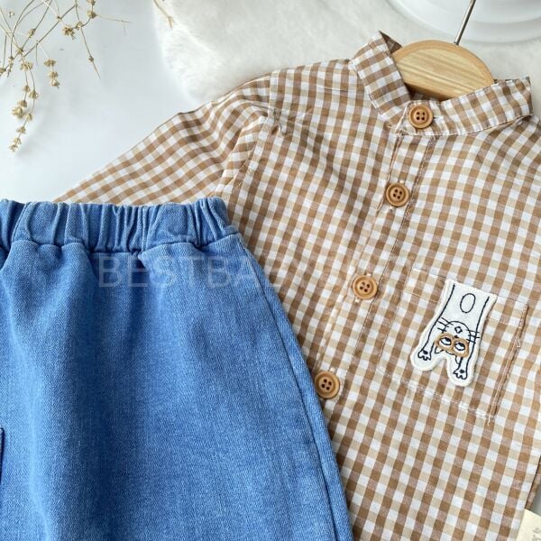 Kedicik Cepli Kot Pantolonlu Takım-KAHVE 18-24 AY