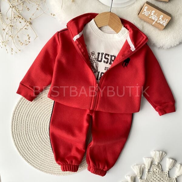 USPA Yazı Detaylı Şardonlu 3’Lü Eşofman Takımı