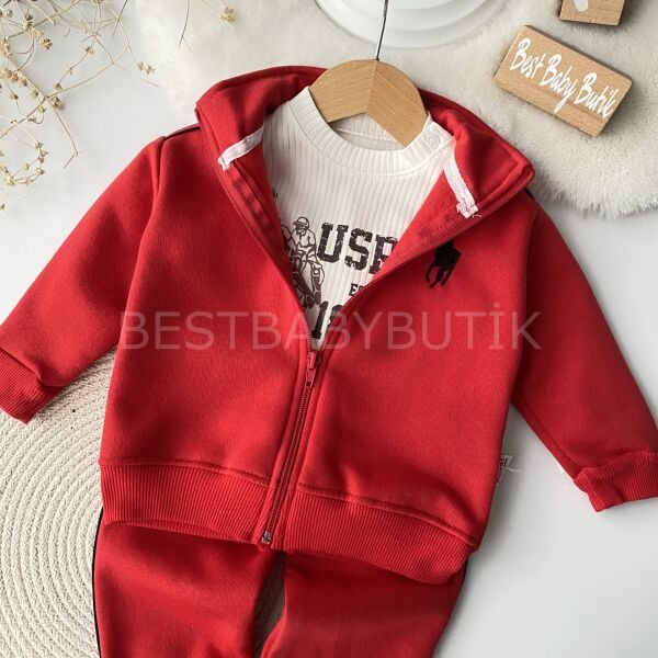 USPA Yazı Detaylı Şardonlu 3’Lü Eşofman Takımı