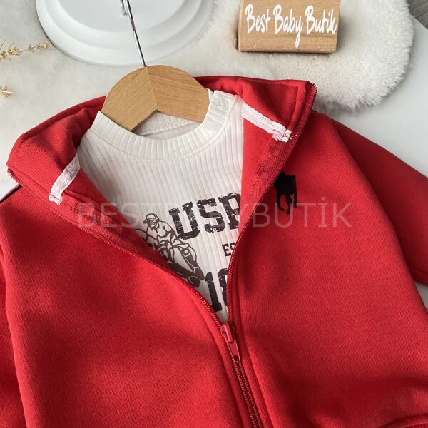 USPA Yazı Detaylı Şardonlu 3’Lü Eşofman Takımı