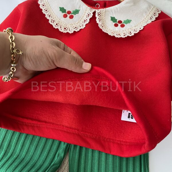 Kokina Çiçeği Nakışlı Yaka Detaylı Şardonlu Bol Paça 2’Li Takım