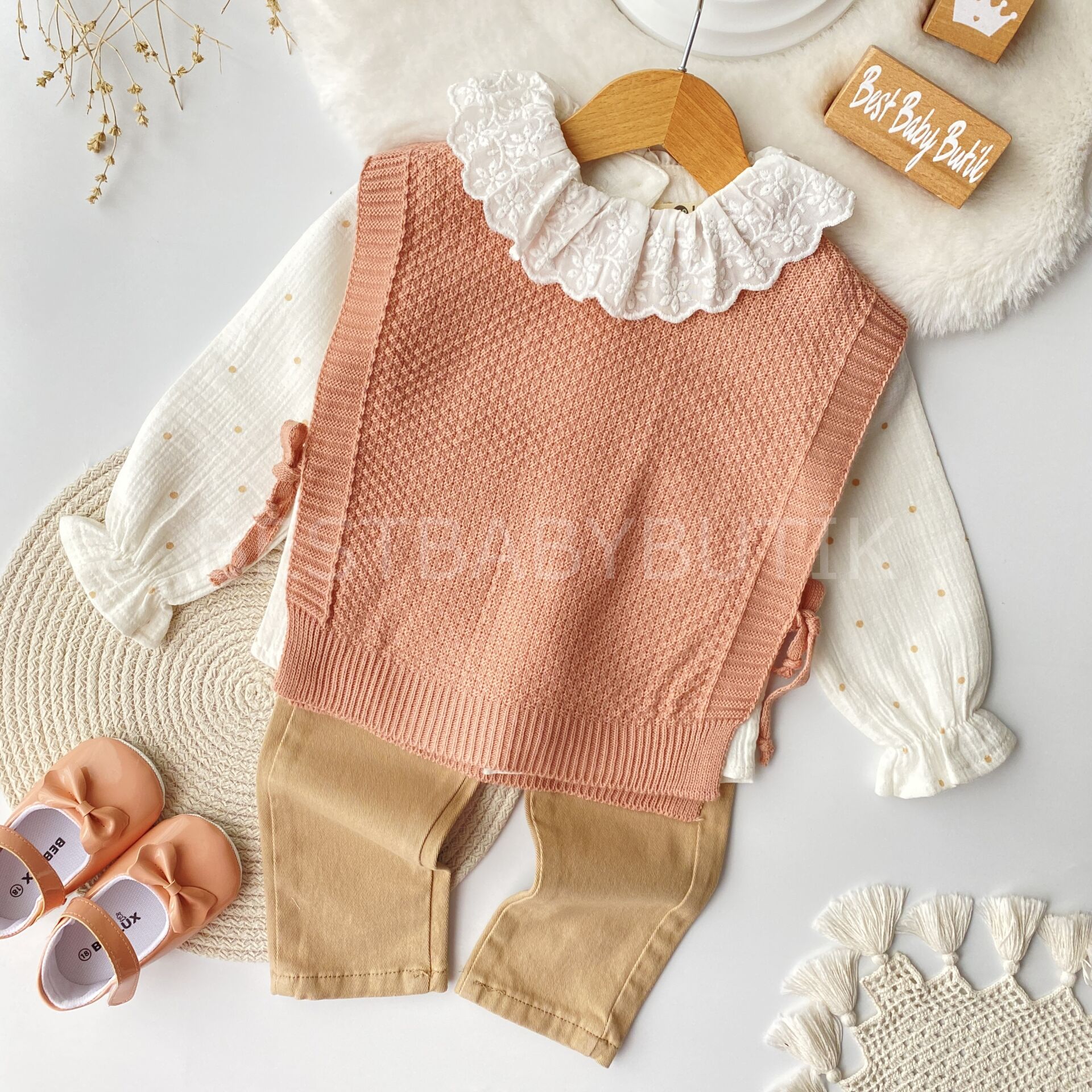 Elsa Triko Süveterli Keten Pantolonlu Premium 3’Lü Takım