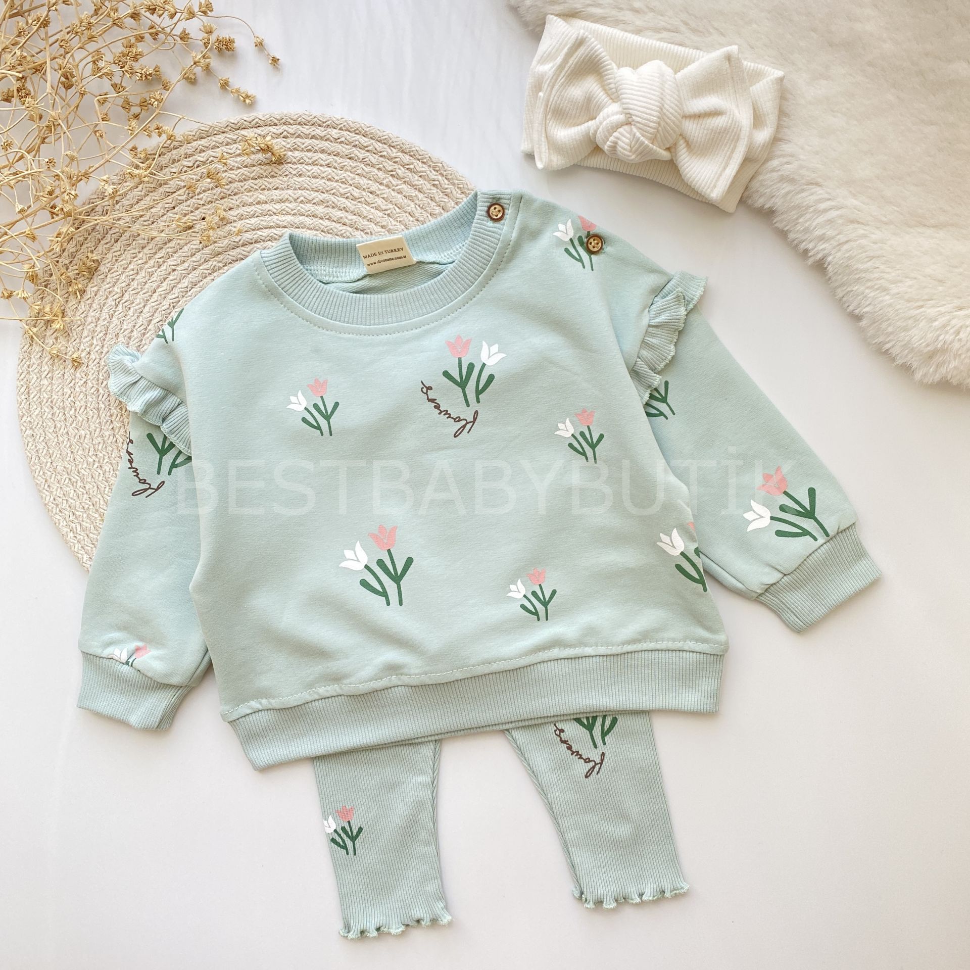 FLOWERS LALELİ FIRFIR DETAYLI 2’Lİ ALT ÜST TAKIM