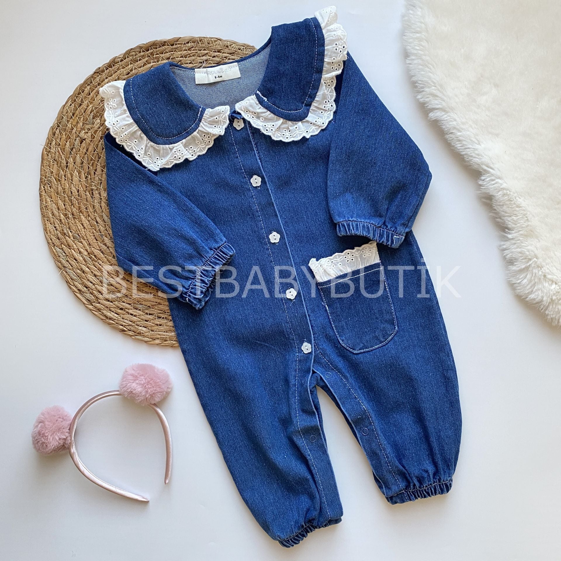 FİSTO BEBE YAKA KOT TULUM 3-6 AY