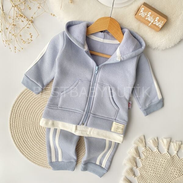 Çizgili Spor Kapşonlu Şardonlu 2’Li Eşofman Takım