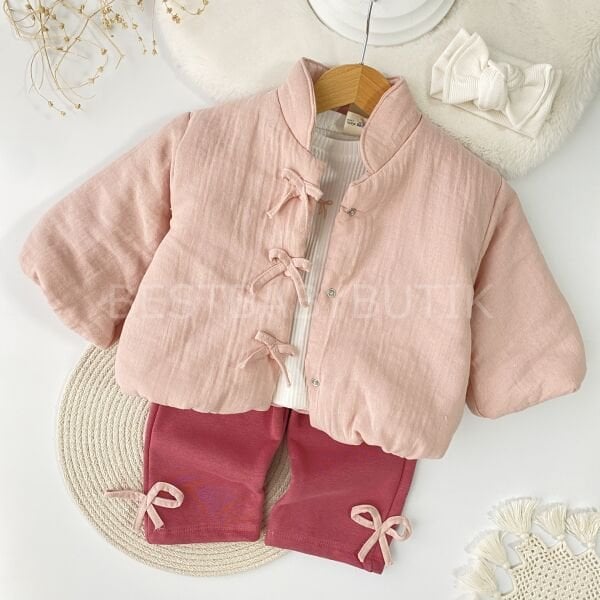 Kurdaleli Müslin Montlu Bol Paça Şardonlu 3’Lü Takımı