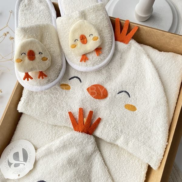 LÜKS CİVCİV DESENLİ ORGANİK BAMBU 3 PARÇA BORNOZ SETİ