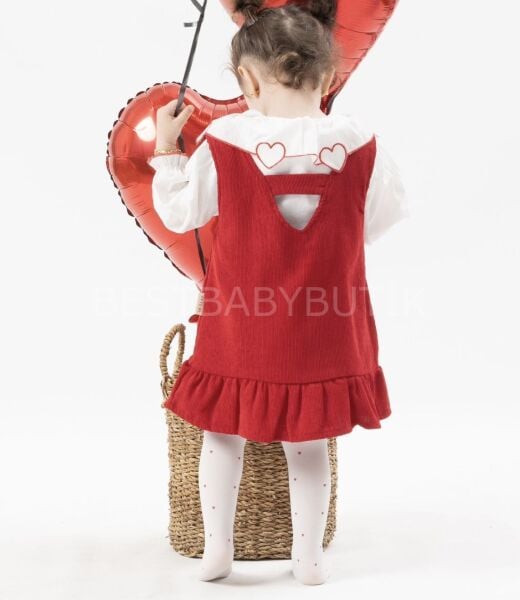 Kalp Gömlekli Fırfırlı Sırt Detaylı Elbise 9-12 AY