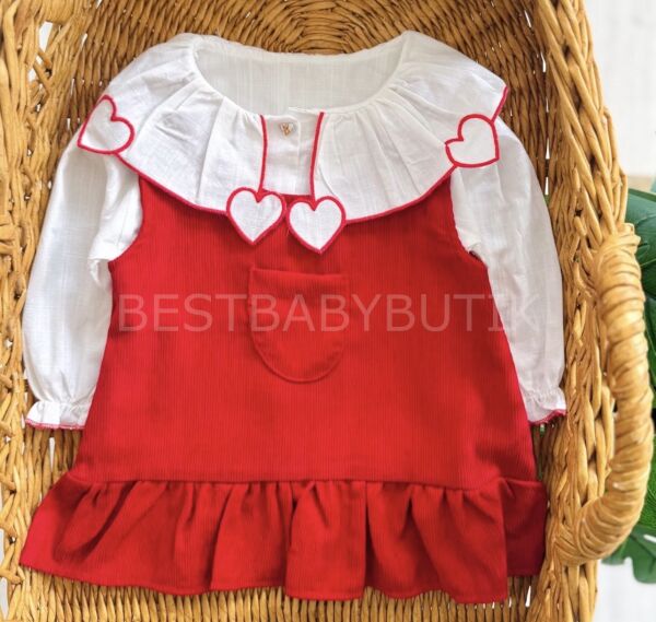 Kalp Gömlekli Fırfırlı Sırt Detaylı Elbise 9-12 AY