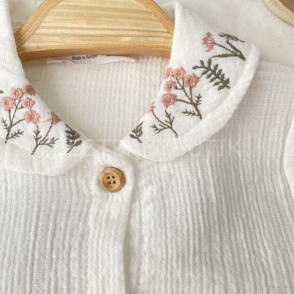 Çiçek Nakışlı Müslin Gömlekli Şort Etekli Takım 9-12 AY