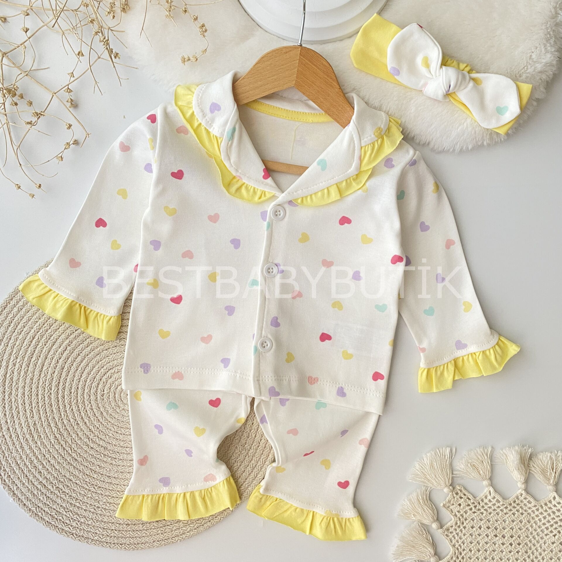 Kalpli Fırfırlı Bandanalı Pijama Takımı