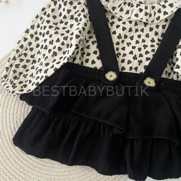 Leopar Desenli Müslin Gömlekli Fırfırlı Jile Elbise