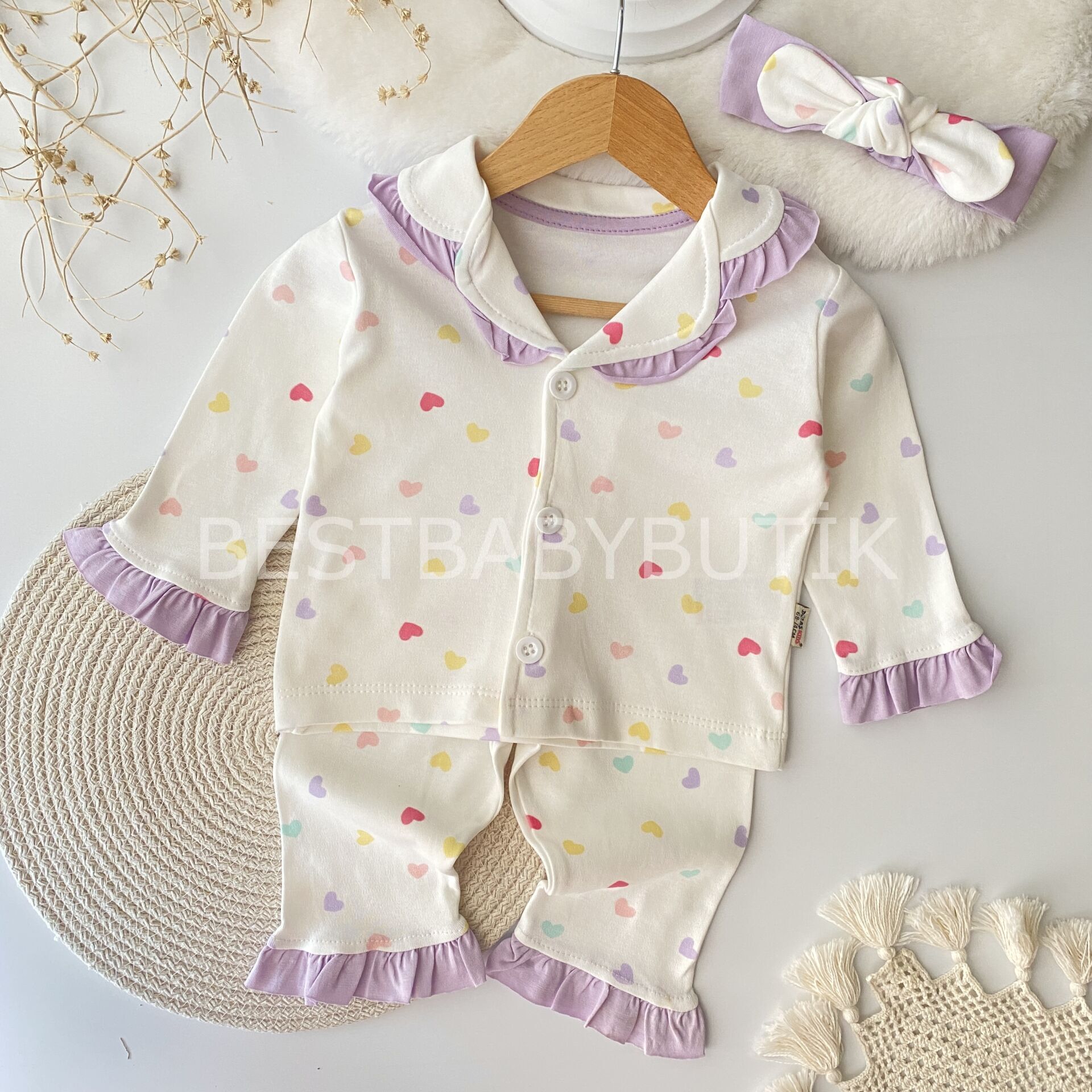 Kalpli Fırfırlı Bandanalı Pijama Takımı