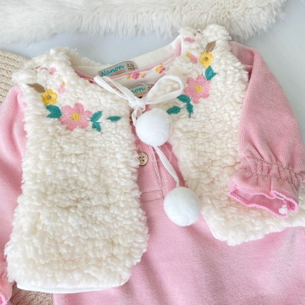 MERY ÇİÇEK İŞLEMELİ PELUŞ YELEKLİ KADİFE TULUM