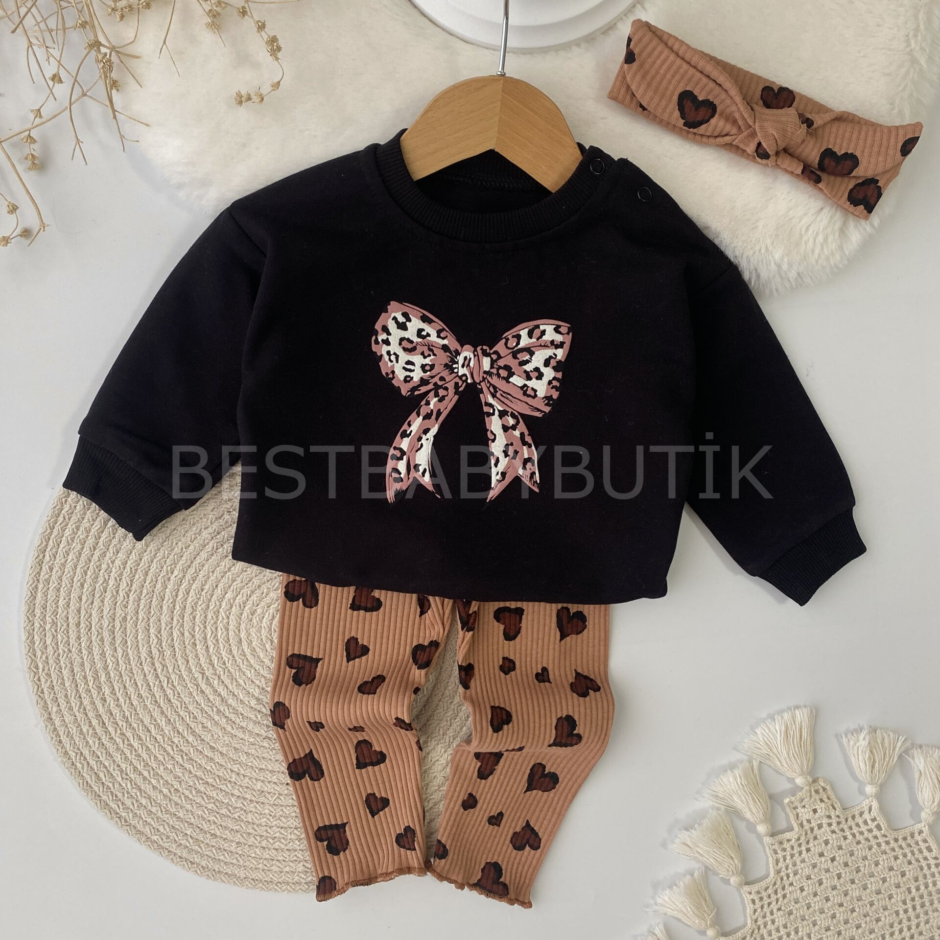 Leopar Desenli Bandanalı 3’Lü Alt Üst Takım