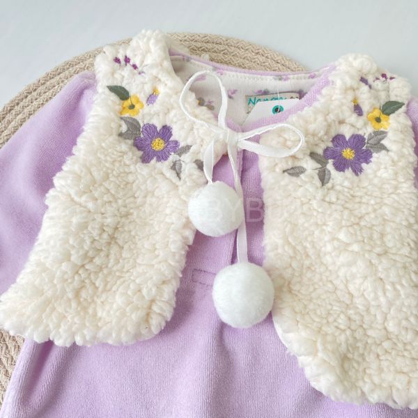 MERY ÇİÇEK İŞLEME DETAYLI PELUŞ YELEKLİ KADİFE TULUM