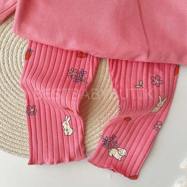 Tavşan Desenli Bebe Yaka 2’Li Alt Üst Takım