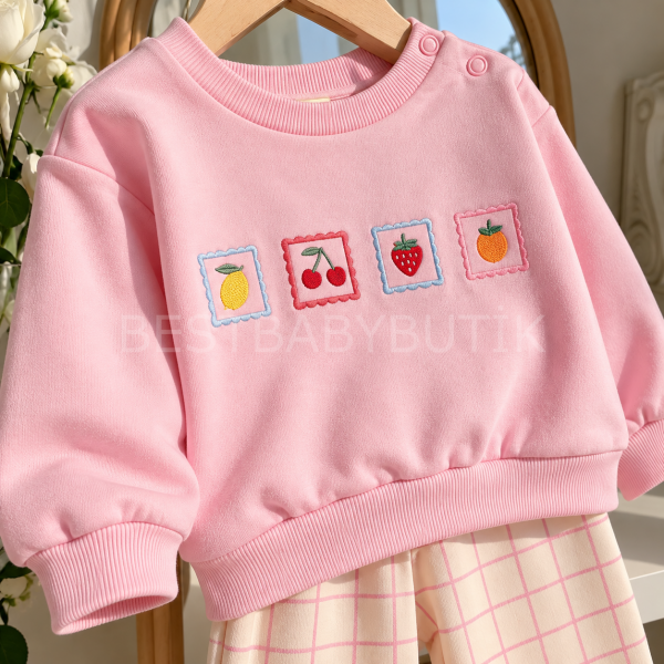 Meyve Nakışlı Bol Pantolonlu Pinterest Takım 12-18 AY