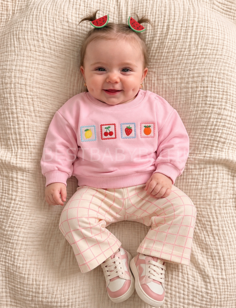 Meyve Nakışlı Bol Pantolonlu Pinterest Takım 12-18 AY