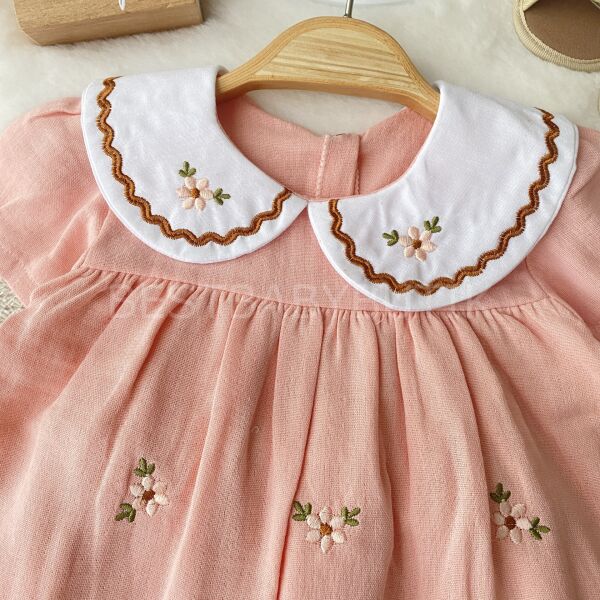 Çiçek Nakışlı Bebe Yaka Müslin Takım 18-24 AY