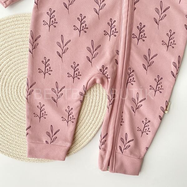 Çiçek Desenli Önden Fermuarlı Kapşonlu Tulum