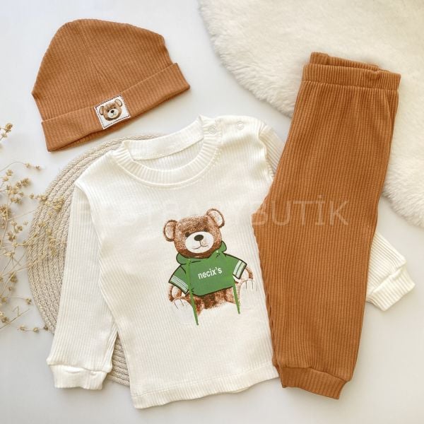 BEAR KAŞKORSE FİTİLLİ AYICIK ETİKETLİ ŞAPKALI 3’LÜ TAKIM