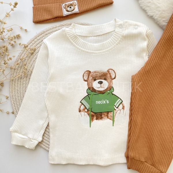 BEAR KAŞKORSE FİTİLLİ AYICIK ETİKETLİ ŞAPKALI 3’LÜ TAKIM