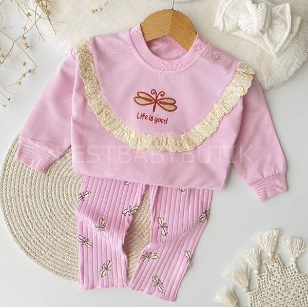 Kelebek Nakışlı Fisto Detaylı 2’Li Alt Üst Takım