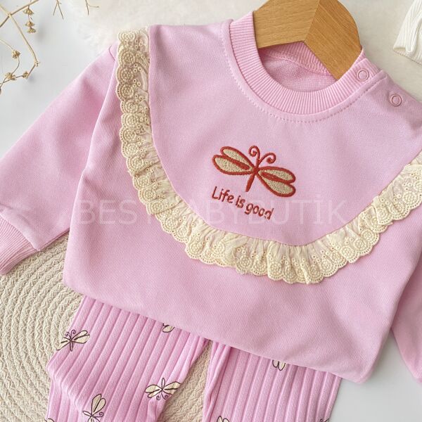 Kelebek Nakışlı Fisto Detaylı 2’Li Alt Üst Takım